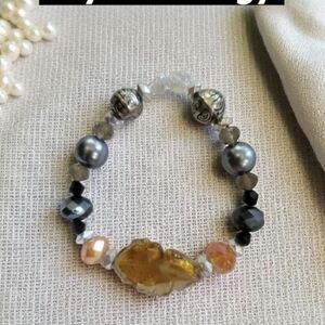 COGNAC QUARTZ CRYSTAL  1 SIZE ACCENT STRETCH BRACELET DESIGNER UNIQUE BOUTIQUE